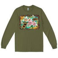 Army Green bees and lilies with leopard Long Sleeve Tee - Artiststas