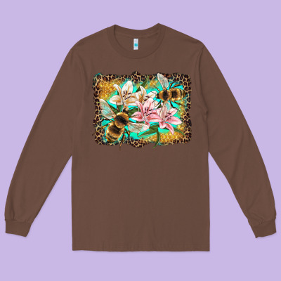Bees And Lilies With Leopard Long Sleeve Tee Designed By Artiststas