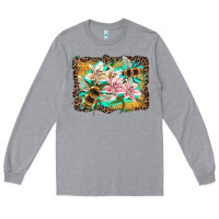 Heather Grey bees and lilies with leopard Long Sleeve Tee - Artiststas