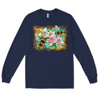 Navy bees and lilies with leopard Long Sleeve Tee - Artiststas