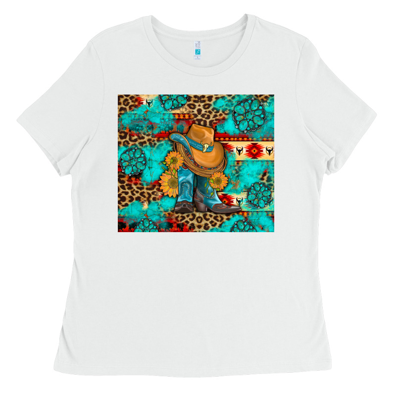 Cowboy Boots With Turquoise And Aztec Ladies Tee by Artiststas | Teevron