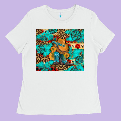 Cowboy Boots With Turquoise And Aztec Ladies Tee Designed By Artiststas