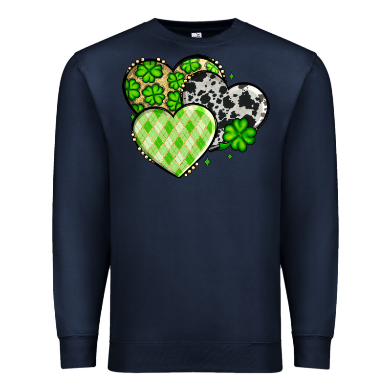 St. Patrick's Day Cowhide Hearts Premium Sweatshirt by OliviaCreatesArt | Teevron
