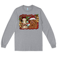 Heather Grey christmas heifer and highland cow with serape background Long Sleeve Tee - RanaPortraitStore