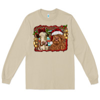 Mushroom christmas heifer and highland cow with serape background Long Sleeve Tee - RanaPortraitStore