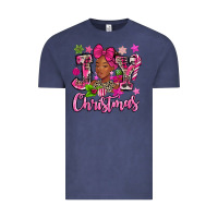 Vintage Denim pink christmas joy black woman Vintage Tee - MaliasSmallBusiness