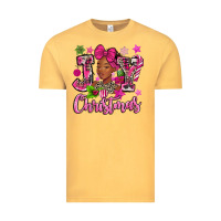 Vintage Mustard pink christmas joy black woman Vintage Tee - MaliasSmallBusiness