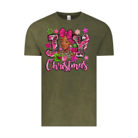 Vintage Olive pink christmas joy black woman Vintage Tee - MaliasSmallBusiness
