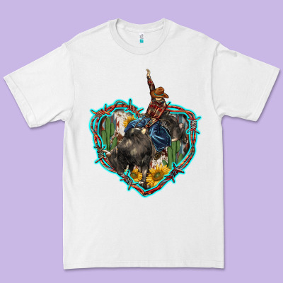 Western Heart Bullfighter  Cactus Sunflower Aztek Pattern Premium Tee Designed By Barkaloodesign