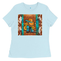 Baby Blue cowboy boots turquoise aztec cowhide Ladies Tee - Artiststas