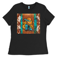 Black cowboy boots turquoise aztec cowhide Ladies Tee - Artiststas