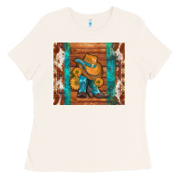 Bone cowboy boots turquoise aztec cowhide Ladies Tee - Artiststas