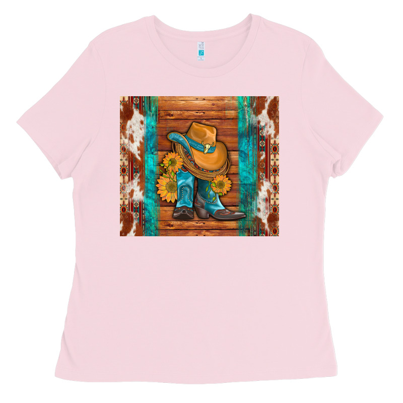 Cowboy Boots Turquoise Aztec Cowhide Ladies Tee by Artiststas | Teevron