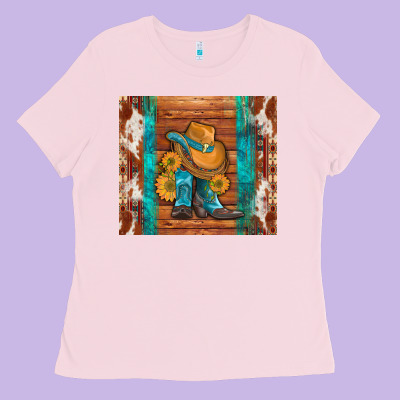 Cowboy Boots Turquoise Aztec Cowhide Ladies Tee Designed By Artiststas