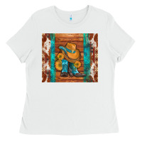 White cowboy boots turquoise aztec cowhide Ladies Tee - Artiststas
