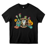 Black wheel bull skull western cowboy Heavy Core Tee - AdoDesignShop