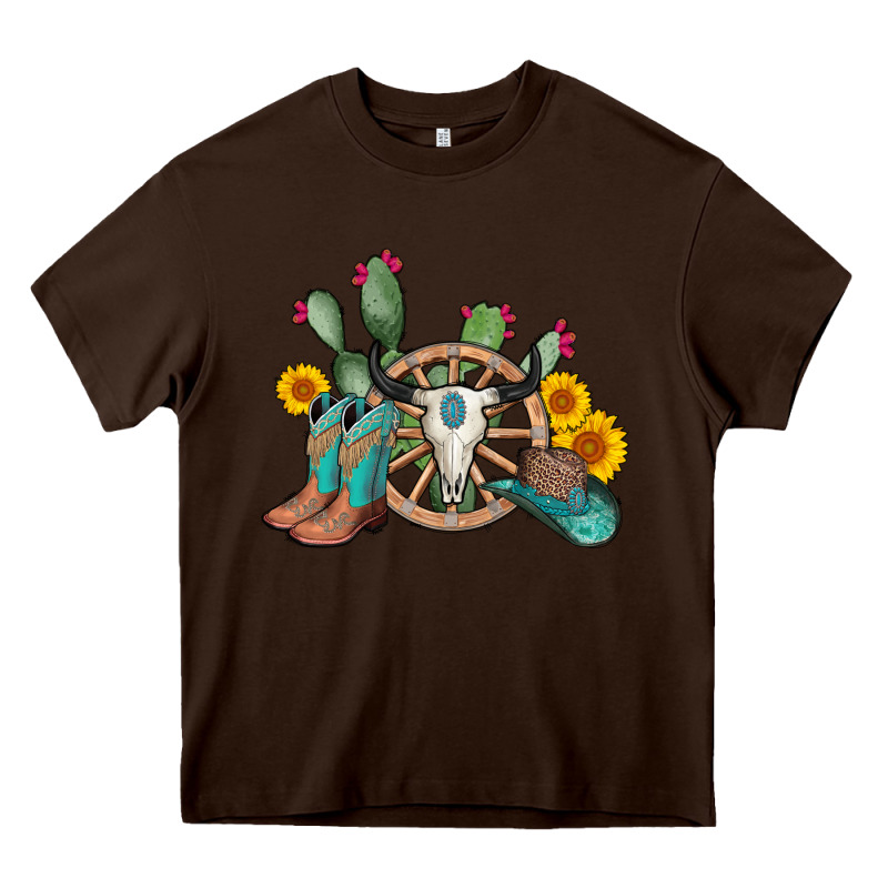 Wheel Bull Skull Western Cowboy Heavy Core Tee by AdoDesignShop | Teevron