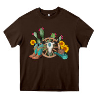 Chocolate Brown wheel bull skull western cowboy Heavy Core Tee - AdoDesignShop
