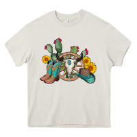 Cream wheel bull skull western cowboy Heavy Core Tee - AdoDesignShop