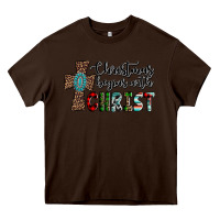 Chocolate Brown christmas begins with christ Heavy Core Tee - AdoDesignShop