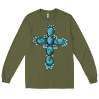 Army Green western Gemstone cross Long Sleeve Tee - Artiststas