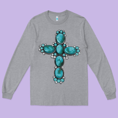 Western Gemstone Cross Long Sleeve Tee Designed By Artiststas