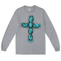 Heather Grey western Gemstone cross Long Sleeve Tee - Artiststas