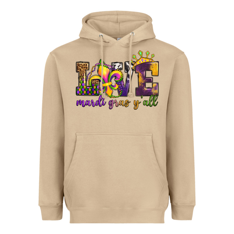 Love. Ardi Gras Y'all Heavyweight Hoodie by OliviaCreatesArt | Teevron