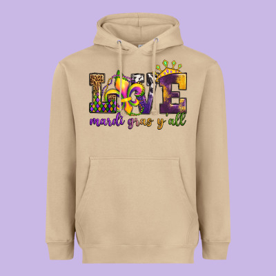 Love. Ardi Gras Y'all Heavyweight Hoodie Designed By Oliviacreatesart