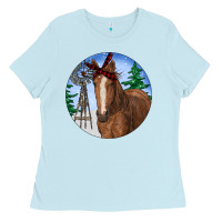 Baby Blue Horse Christmas Ladies Tee - RanaPortraitStore