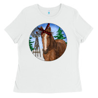 White Horse Christmas Ladies Tee - RanaPortraitStore