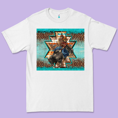 Western Rodeo Bullfighter Aztec Leopard Turquoise Premium Tee Designed By Barkaloodesign