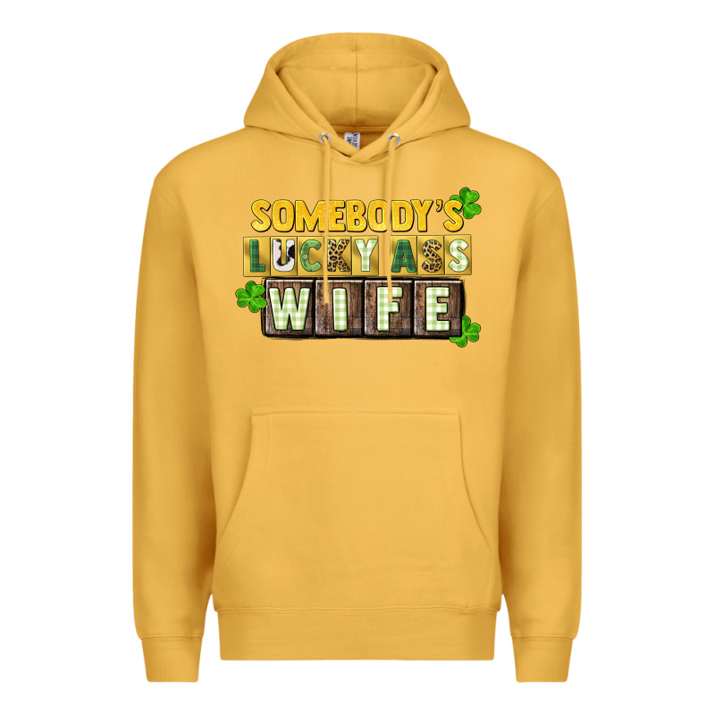 St. Patrick's Somebody's Lucky Ass Wife Premium Hoodie by CowGirlArtShop | Teevron