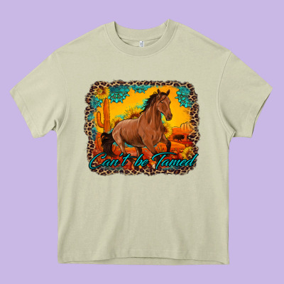 Can't Be Tamed Horse With Sunflowers Turquoise Gemstone Western Sunset Heavy Core Tee Designed By Artiststas