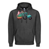 Charcoal Heather Christmas tree tractor Zipper Hoodie - CowGirlArtShop