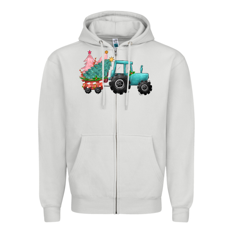 Christmas Tree Tractor Zipper Hoodie by CowGirlArtShop | Teevron