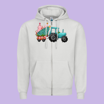 Christmas Tree Tractor Zipper Hoodie Designed By Cowgirlartshop
