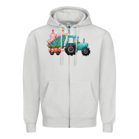 Dove Grey Christmas tree tractor Zipper Hoodie - CowGirlArtShop