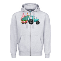 Heather Grey Christmas tree tractor Zipper Hoodie - CowGirlArtShop