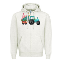 Oatmeal Heather Christmas tree tractor Zipper Hoodie - CowGirlArtShop