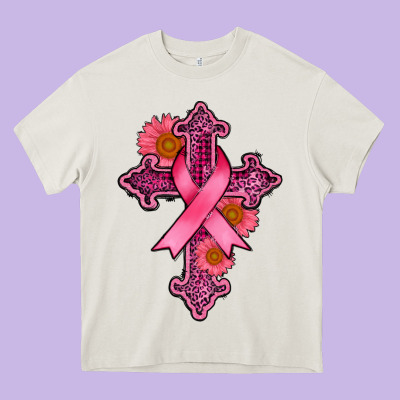 Breast Cancer Cross Heavy Core Tee Designed By Adodesignshop