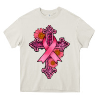 Cream breast cancer cross Heavy Core Tee - AdoDesignShop
