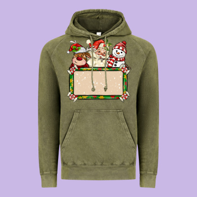 Santa Reindeer Snowman Preview And Costom Name Vintage Hoodie Designed By Maliassmallbusiness
