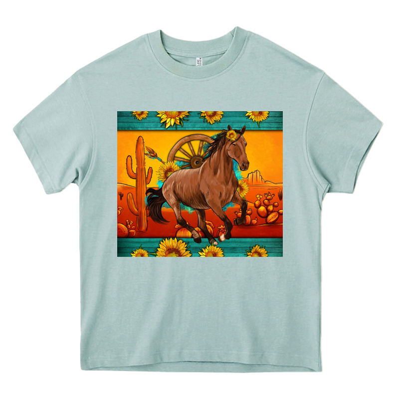 Western Sunset Galloping Horse Sunflower Heavy Core Tee by Artiststas | Teevron