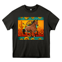Asphalt western sunset galloping horse sunflower Heavy Core Tee - Artiststas
