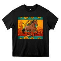 Black western sunset galloping horse sunflower Heavy Core Tee - Artiststas