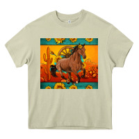 Mossy western sunset galloping horse sunflower Heavy Core Tee - Artiststas