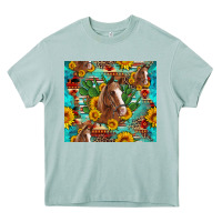 Arona sunflowers and cactus horses turquoise aztec leopard background Heavy Core Tee - Artiststas