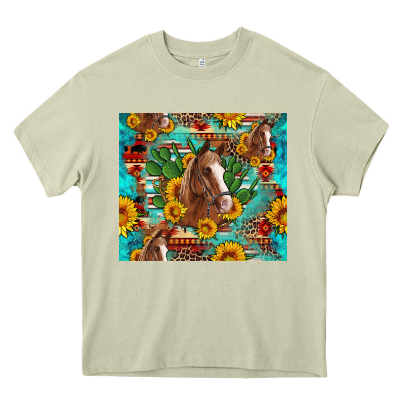 Sunflowers And Cactus Horses Turquoise Aztec Leopard Background Heavy Core Tee by Artiststas | Teevron
