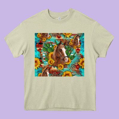 Sunflowers And Cactus Horses Turquoise Aztec Leopard Background Heavy Core Tee Designed By Artiststas